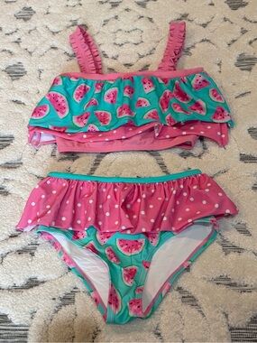 Matilda Jane Girls size 12 Pink & Teal Watermelon Ruffle Bikini NWOT
